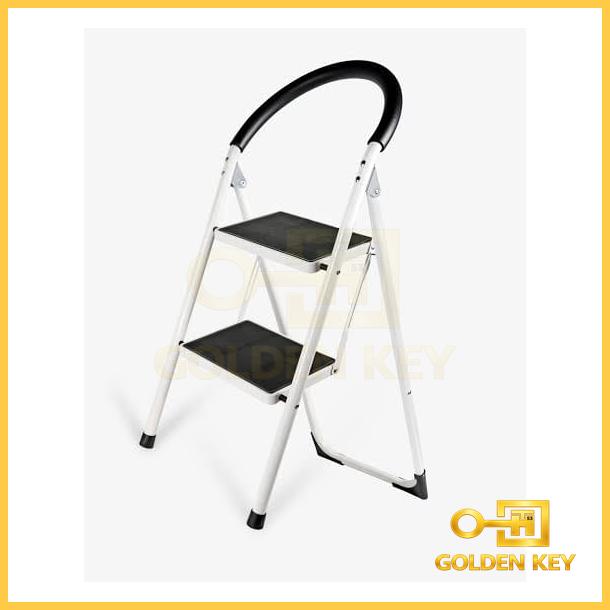 White Carbon Steel Folding Step Ladder with Anti Slip Rubber Pads