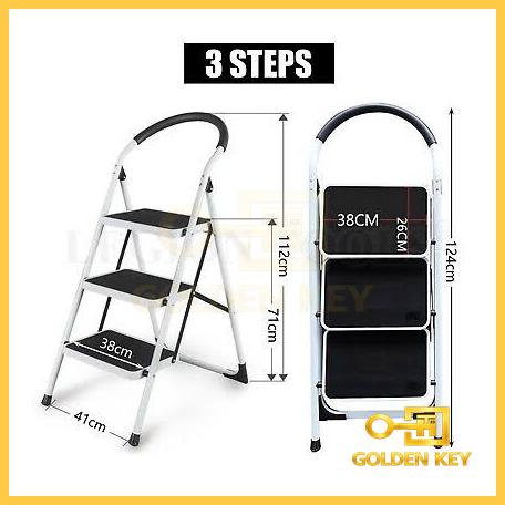 White Carbon Steel Folding Step Ladder with Anti Slip Rubber Pads